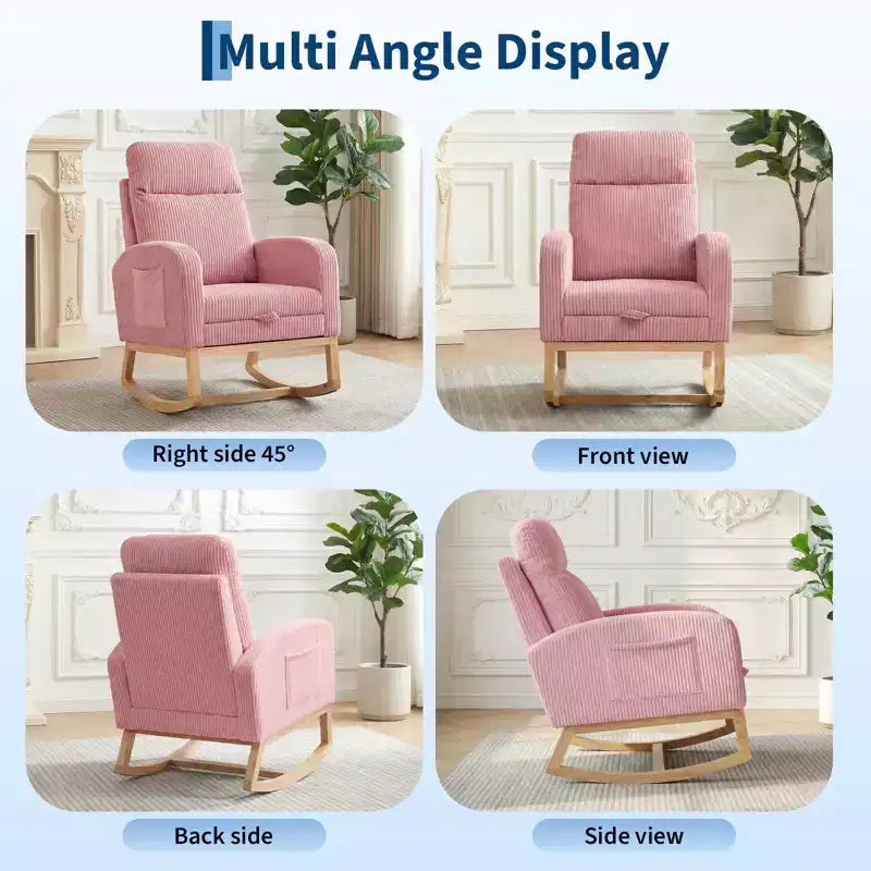 Fauteuil à bascule de puériculture avec repose-pieds réglable – Rocker planeur capitonné avec poche latérale pour salon, chambre, chambre de bébé