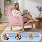 Fauteuil à bascule de puériculture avec repose-pieds réglable – Rocker planeur capitonné avec poche latérale pour salon, chambre, chambre de bébé