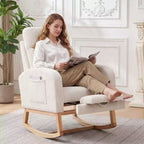 Fauteuil à bascule de puériculture avec repose-pieds réglable – Rocker planeur capitonné avec poche latérale pour salon, chambre, chambre de bébé