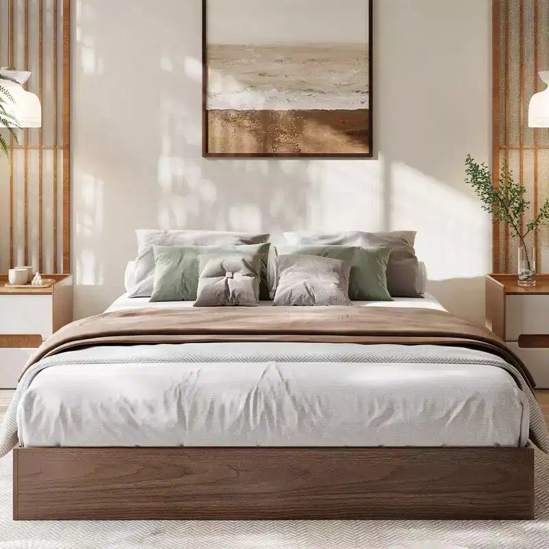 Cadre de lit plateforme, lit en bois avec sommier à lattes et sans besoin de sommier tapissier, assemblage facile, cadre de lit minimaliste sans tête de lit