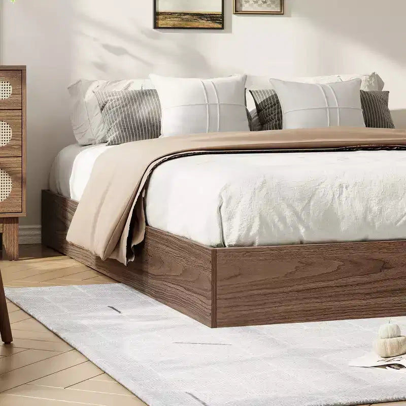 Cadre de lit plateforme, lit en bois avec sommier à lattes et sans besoin de sommier tapissier, assemblage facile, cadre de lit minimaliste sans tête de lit