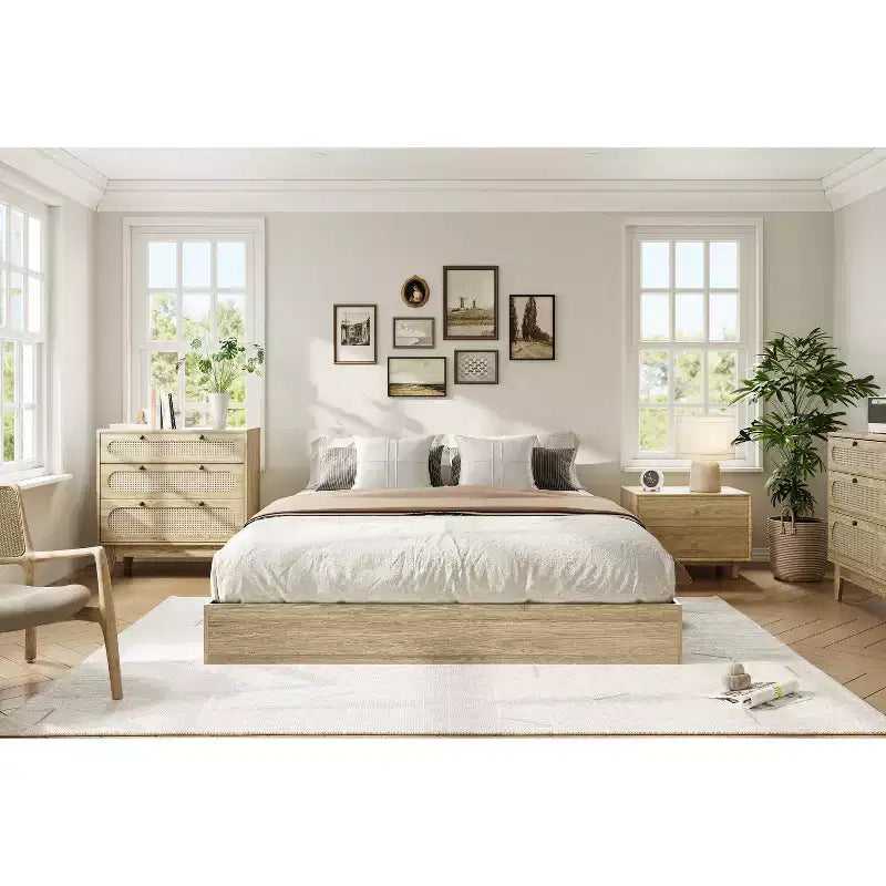 Cadre de lit plateforme, lit en bois avec sommier à lattes et sans besoin de sommier tapissier, assemblage facile, cadre de lit minimaliste sans tête de lit