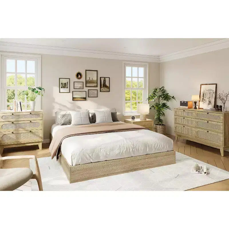 Cadre de lit plateforme, lit en bois avec sommier à lattes et sans besoin de sommier tapissier, assemblage facile, cadre de lit minimaliste sans tête de lit