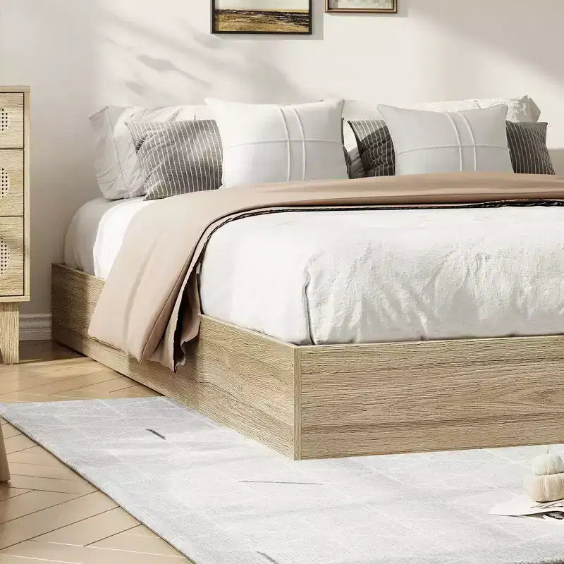 Cadre de lit plateforme, lit en bois avec sommier à lattes et sans besoin de sommier tapissier, assemblage facile, cadre de lit minimaliste sans tête de lit