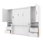 Lit escamotable Luxystar Full moderne avec 2 armoires, 4 tiroirs et étagères, blanc