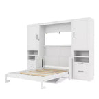 Lit escamotable Luxystar Full moderne avec 2 armoires, 4 tiroirs et étagères, blanc