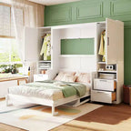 Lit escamotable Luxystar Full moderne avec 2 armoires, 4 tiroirs et étagères, blanc