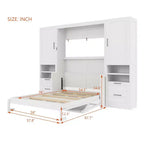 Lit escamotable Luxystar Full moderne avec 2 armoires, 4 tiroirs et étagères, blanc