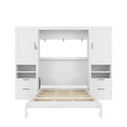 Lit escamotable Luxystar Full moderne avec 2 armoires, 4 tiroirs et étagères, blanc