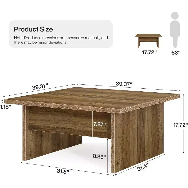 Table basse carrée Lantine, table basse de salon de style rustique, marron rustique, 100 cm