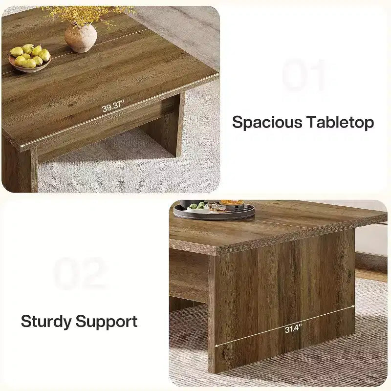Table basse carrée Lantine, table basse de salon de style rustique, marron rustique, 100 cm