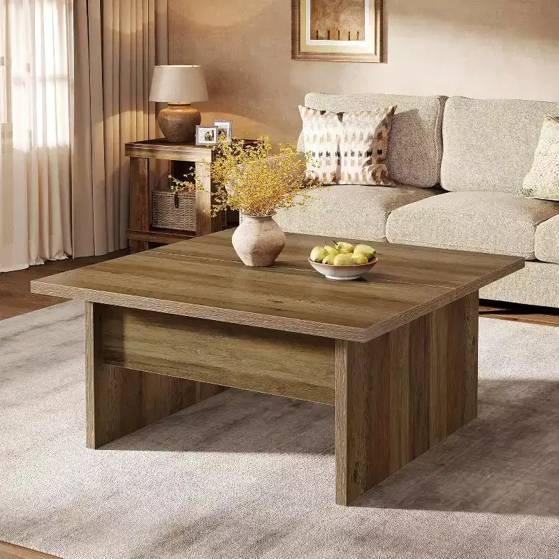 Table basse carrée Lantine, table basse de salon de style rustique, marron rustique, 100 cm