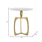 Table d'appoint chic, petite table de chevet ou guéridon pour la décoration intérieure - Table en métal avec plateau en marbre et cadre artistique pour les petits espaces - 22 Blanc et doré