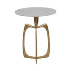 Table d'appoint chic, petite table de chevet ou guéridon pour la décoration intérieure - Table en métal avec plateau en marbre et cadre artistique pour les petits espaces - 22 Blanc et doré