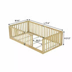 Lit et sommier Whisen Twin Floor avec barrières hautes, 6 lattes incluses, garde-corps de sécurité, sans porte