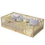 Lit et sommier Whisen Twin Floor avec barrières hautes, 6 lattes incluses, garde-corps de sécurité, sans porte