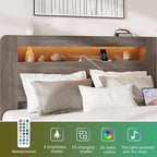 Lit plateforme double/grand lit/très grand lit avec tête de lit de rangement à LED, cadre de lit plateforme en bois avec 2 ports USB, grand espace de rangement sous le lit