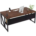 Lantine 63-inch Computer Desk with bottom storage shelf, dark walnut and steel legs, for home office workstation; cabinet not included.