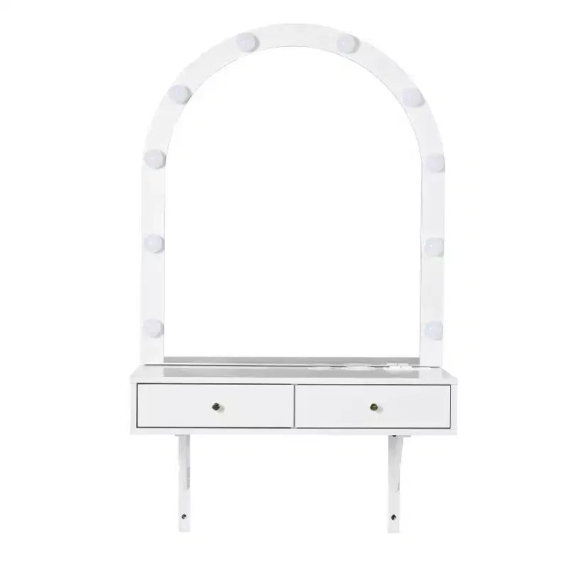 Coiffeuse flottante GDFStudio Silas avec miroir, éclairage 3 couleurs et prise de courant