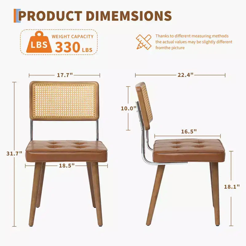 Chaise de salle à manger moderne en rotin - Siège rembourré doux, dossier haut en canne, pieds en bois massif - Chaise d'appoint robuste pour salle à manger, cuisine ou restaurant