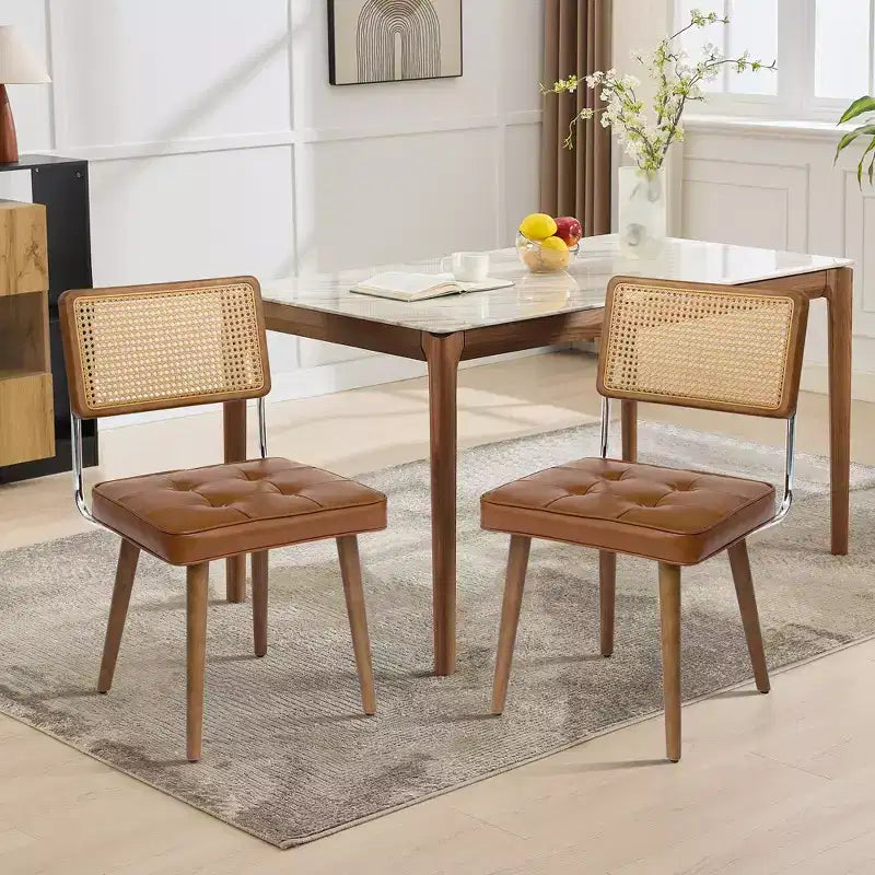 Chaise de salle à manger moderne en rotin - Siège rembourré doux, dossier haut en canne, pieds en bois massif - Chaise d'appoint robuste pour salle à manger, cuisine ou restaurant