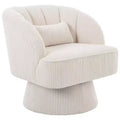 Ultra-Plush Swivel Accent Chair  360 Barrel Lounge with Cloud Padding, Striped Back, Corduroy  Beige