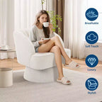 Fauteuil d'appoint pivotant ultra moelleux, fauteuil de salon 360 baril avec rembourrage nuage, dossier rayé, velours côtelé, beige