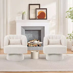 Fauteuil d'appoint pivotant ultra moelleux, fauteuil de salon 360 baril avec rembourrage nuage, dossier rayé, velours côtelé, beige