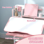 Pupitre et chaise pour enfants Qaba, ensemble bureau et chaise d'étude pour enfants réglable en hauteur avec plateau inclinable, tiroir de rangement et porte-livre, rose