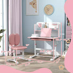 Pupitre et chaise pour enfants Qaba, ensemble bureau et chaise d'étude pour enfants réglable en hauteur avec plateau inclinable, tiroir de rangement et porte-livre, rose