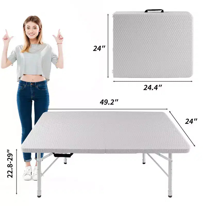 Table de jeu pliante en rotin d'extérieur Whisen 4ft, Table de cartes portable en plastique étanche pour terrasse, Table de banquet pliante haute capacité de charge