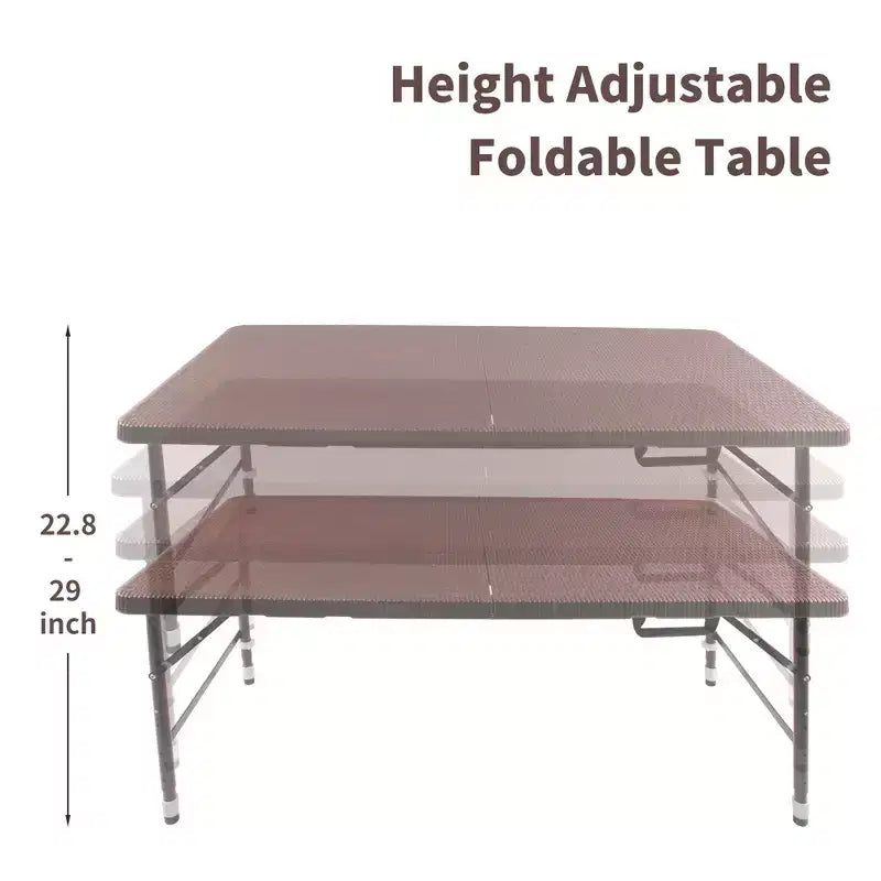 Table de jeu pliante en rotin d'extérieur Whisen 4ft, Table de cartes portable en plastique étanche pour terrasse, Table de banquet pliante haute capacité de charge
