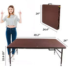 Table de jeu pliante en rotin d'extérieur Whisen 4ft, Table de cartes portable en plastique étanche pour terrasse, Table de banquet pliante haute capacité de charge