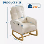 Fauteuil à bascule moderne pour chambre d'enfant, fauteuil à bascule en lin avec port USB et pochette latérale, fauteuil à bascule planeur pour salon, chambre à coucher, salle d'allaitement