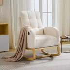 Fauteuil à bascule moderne pour chambre d'enfant, fauteuil à bascule en lin avec port USB et pochette latérale, fauteuil à bascule planeur pour salon, chambre à coucher, salle d'allaitement