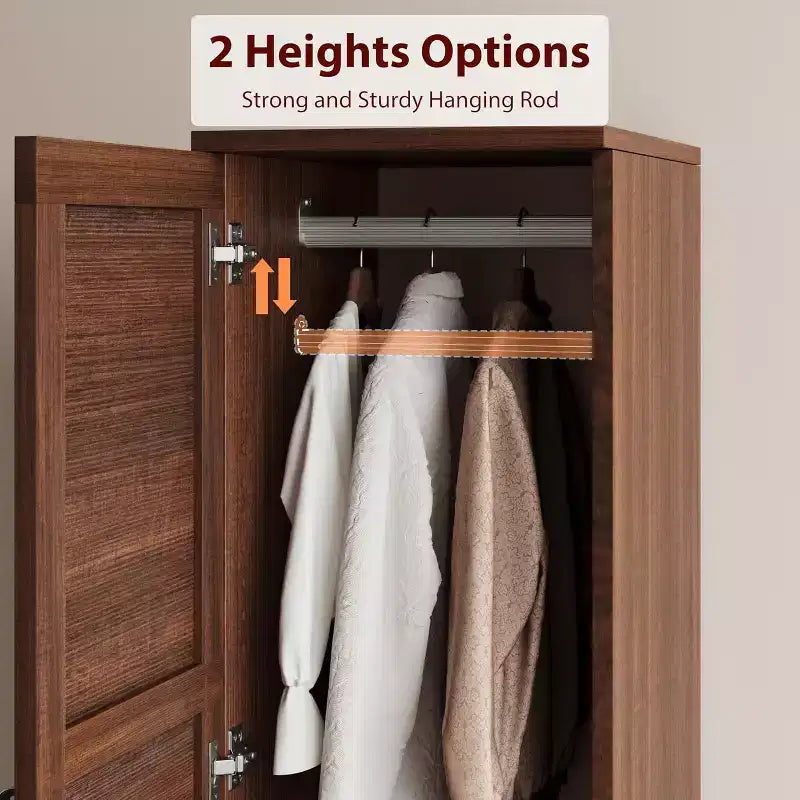Armoire à deux portes avec tringle, armoire étroite et haute de 72 pouces avec 18 étagères réglables.