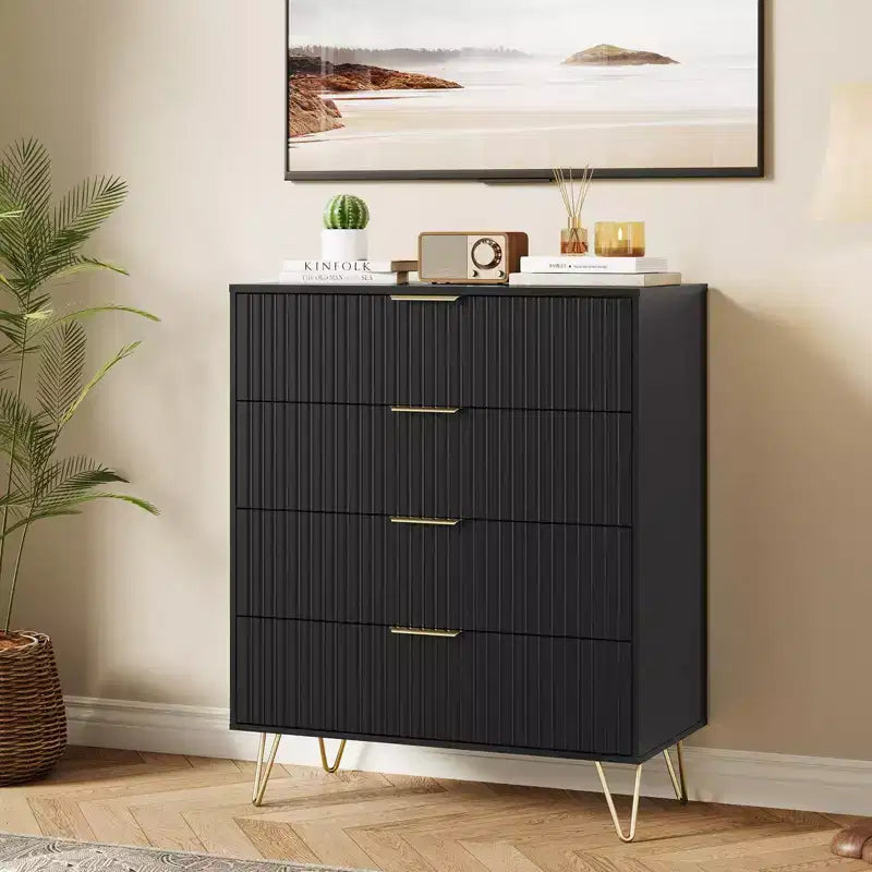 Armoire de chambre à quatre tiroirs - armoire à motifs ondulés, armoire de rangement moderne sur pied, table de chevet fine