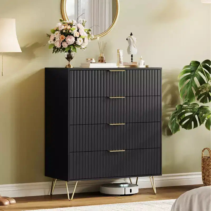 Armoire de chambre à quatre tiroirs - armoire à motifs ondulés, armoire de rangement moderne sur pied, table de chevet fine