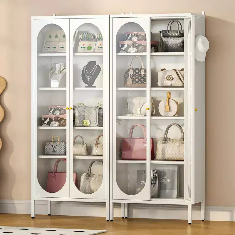 Bekrvio Armoire à chaussures haute en métal à 9 niveaux avec portes en verre, étagère à chaussures autoportante robuste avec étagères réglables, 2736 paires