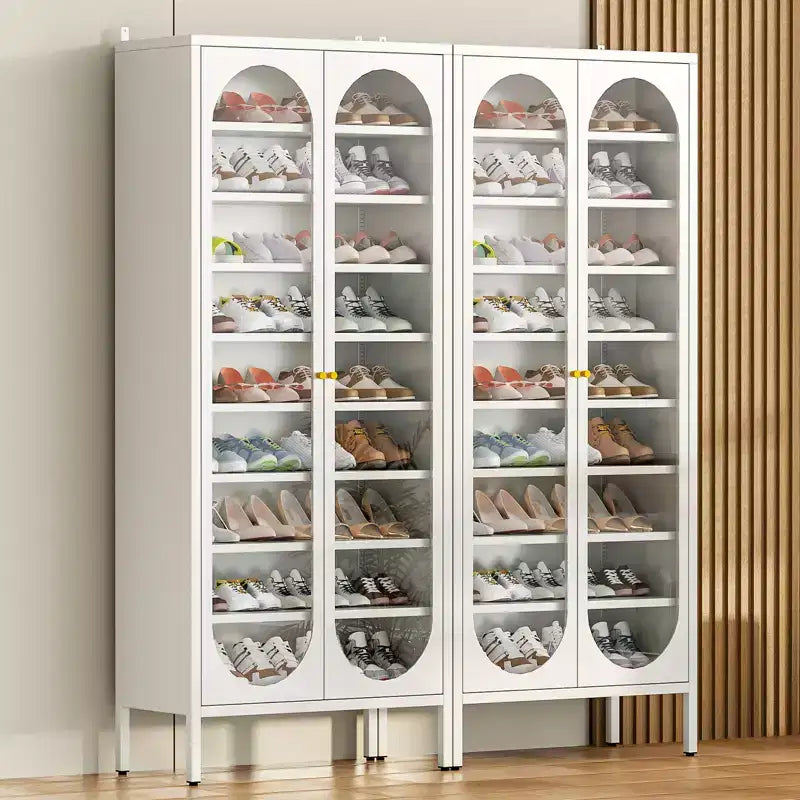 Bekrvio Armoire à chaussures haute en métal à 9 niveaux avec portes en verre, étagère à chaussures autoportante robuste avec étagères réglables, 2736 paires