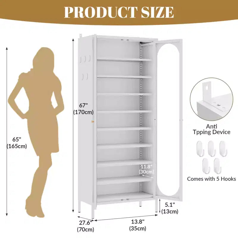 Bekrvio Armoire à chaussures haute en métal à 9 niveaux avec portes en verre, étagère à chaussures autoportante robuste avec étagères réglables, 2736 paires