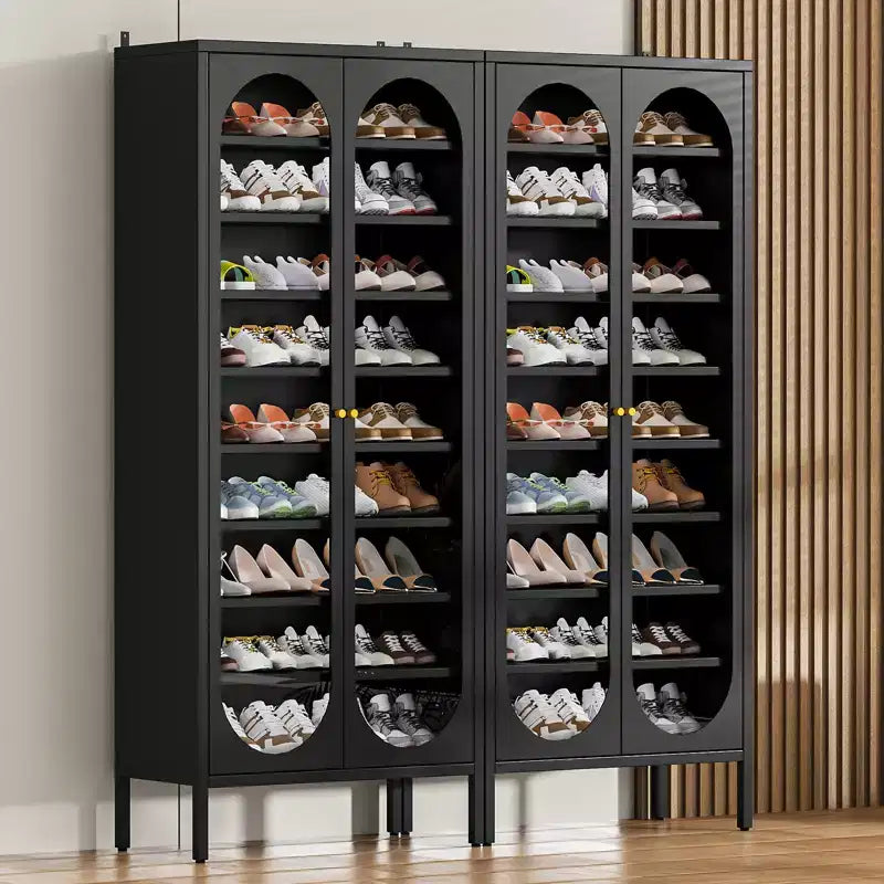 Bekrvio Armoire à chaussures haute en métal à 9 niveaux avec portes en verre, étagère à chaussures autoportante robuste avec étagères réglables, 2736 paires