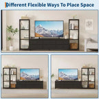 Meuble TV commode industriel moderne pour téléviseur de 75 pouces - 6 tiroirs en tissu - 4 étagères de rangement - Grand meuble console multimédia