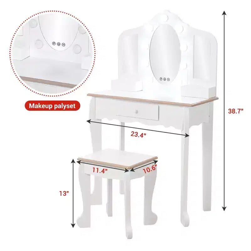 Coiffeuse pour enfants avec miroir éclairé, Table de maquillage pour petites filles
