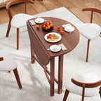 Costway Table de cuisine pliable de 91 cm, Table à manger ronde avec pieds en bois d'hévéa massif