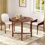 Costway Table de cuisine pliable de 91 cm, Table à manger ronde avec pieds en bois d'hévéa massif