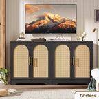 Buffet de rangement 30" avec 2 portes en rotin, grande console de rangement, meuble de bar à café moderne pour salon, salle à manger, couloir, entrée
