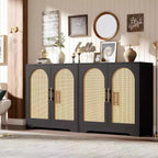 Buffet de rangement 30" avec 2 portes en rotin, grande console de rangement, meuble de bar à café moderne pour salon, salle à manger, couloir, entrée