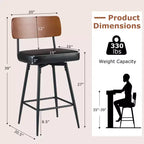 Lot de 2/4 tabourets de bar rembourrés Costway 27 avec dossier en bois et pieds en métal, repose-pieds Noir/Blanc