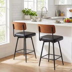 Lot de 2/4 tabourets de bar rembourrés Costway 27 avec dossier en bois et pieds en métal, repose-pieds Noir/Blanc